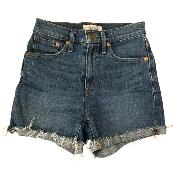 Madewell Pants - Madewell Women's Dark Blue Denim High-Rise Jean Shorts Size 23 Distressed